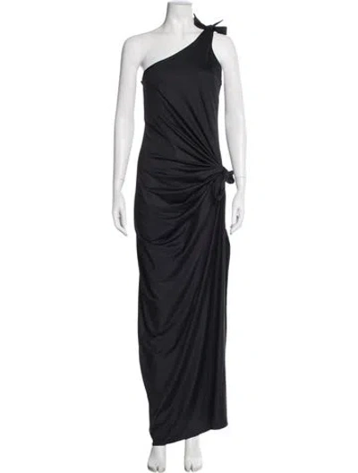 Pre-owned Agua Bendita One-shoulder Long Dress In Black
