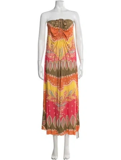 Pre-owned Agua Bendita Paisley Print Long Dress W/ Tags In Orange