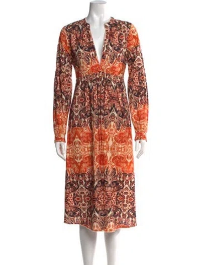 Pre-owned Agua Bendita Paisley Print Midi Length Dress In Orange