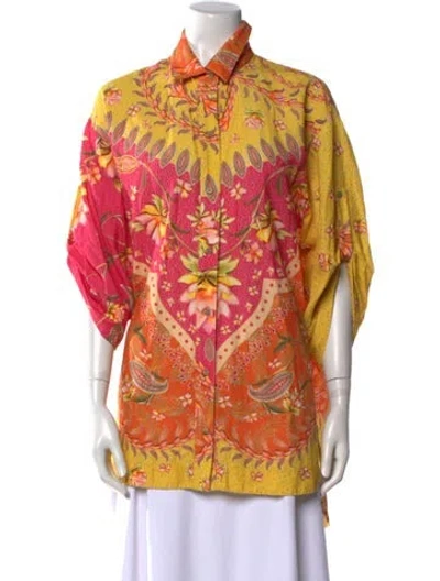 Pre-owned Agua Bendita Paisley Print Short Sleeve Tunic In Yellow