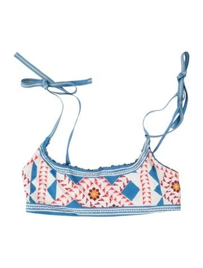 Pre-owned Agua Bendita Patterned Beaded Accents Top In Blue