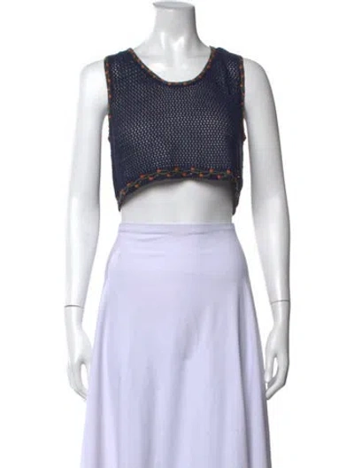 Pre-owned Agua Bendita Patterned Crew Neck Crop Top In Blue