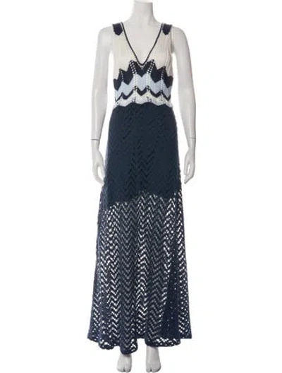Pre-owned Agua Bendita Patterned Long Dress In Blue