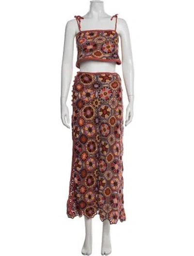 Pre-owned Agua Bendita Patterned Skirt Set In Pink