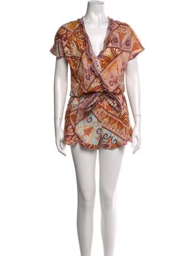 Pre-owned Agua Bendita Patterned V-neck Romper In Purple