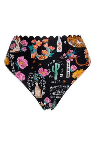 Agua Bendita Penelope Nopal High Waist Bikini Bottoms In Black