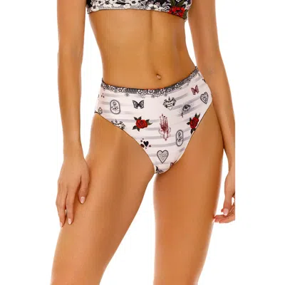 Agua Bendita Penelope Thorn Reversible High Waist Bikini Bottoms In Black Multicolor