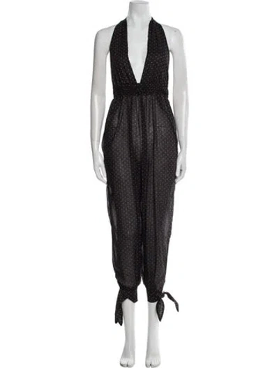 Pre-owned Agua Bendita Polka Dot Print Plunge Neckline Jumpsuit In Brown