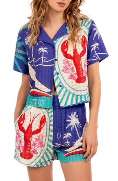 Agua Bendita Prim Alina Crop Cotton Cover-up Shirt In Multi