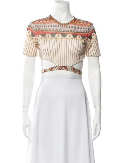 Pre-owned Agua Bendita Printed Crew Neck Crop Top In Multicolor