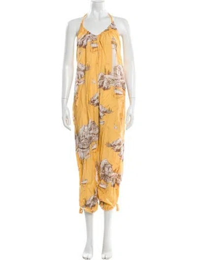 Pre-owned Agua Bendita Printed Halterneck Jumpsuit In Yellow