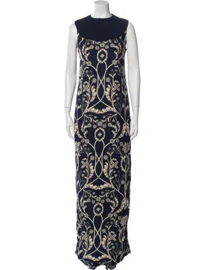 Pre-owned Agua Bendita Printed Long Dress In Blue