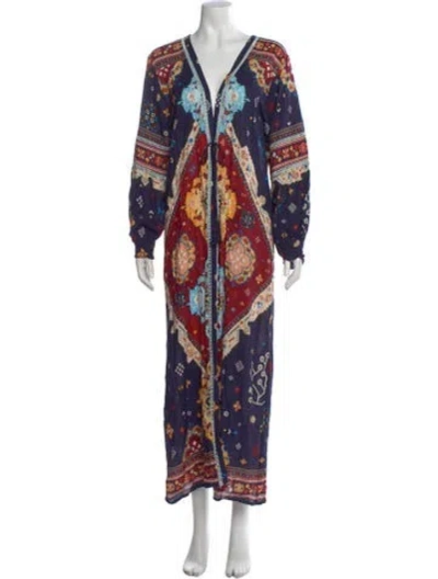 Pre-owned Agua Bendita Printed Long Dress In Blue