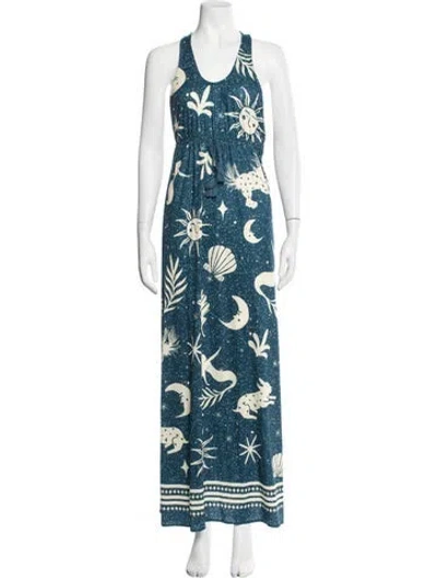 Pre-owned Agua Bendita Printed Long Dress In Blue