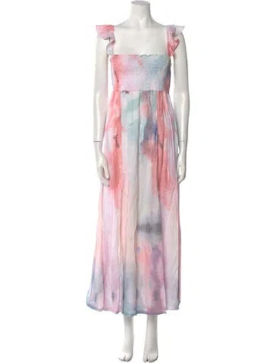 Pre-owned Agua Bendita Printed Long Dress In Pink