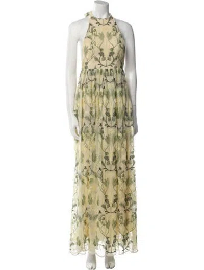 Pre-owned Agua Bendita Printed Long Dress W/ Tags In Green