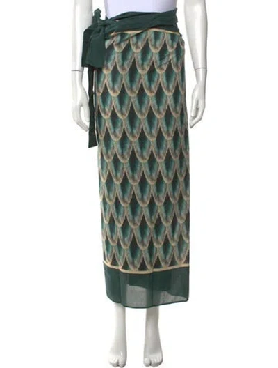 Pre-owned Agua Bendita Printed Long Skirt In Green