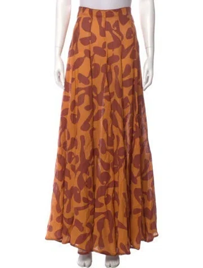 Pre-owned Agua Bendita Printed Long Skirt In Orange