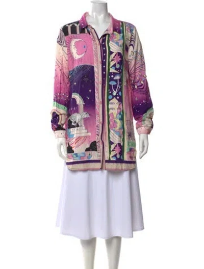 Pre-owned Agua Bendita Printed Long Sleeve Button-up Top In Multicolor