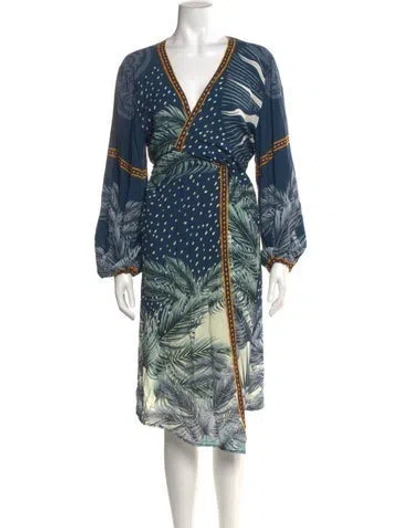 Pre-owned Agua Bendita Printed Midi Length Dress In Blue