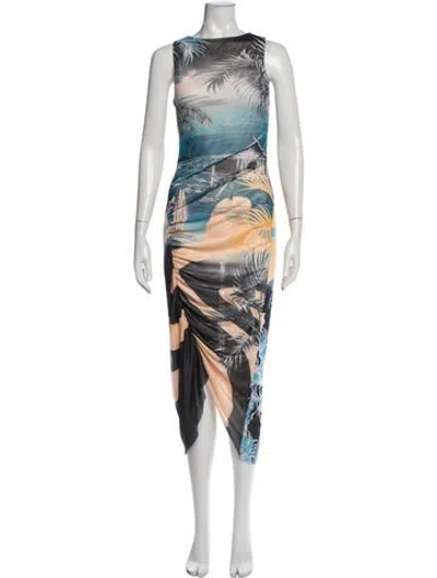 Pre-owned Agua Bendita Printed Midi Length Dress In Blue