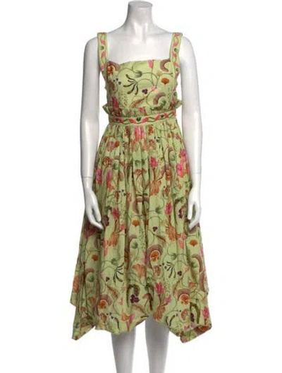 Pre-owned Agua Bendita Printed Midi Length Dress In Green