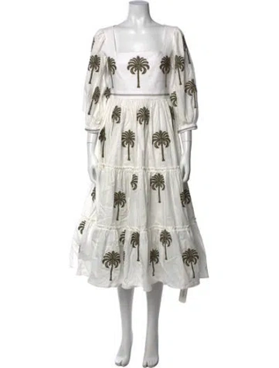 Pre-owned Agua Bendita Printed Midi Length Dress In White