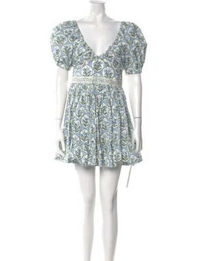 Pre-owned Agua Bendita Printed Mini Dress In Blue
