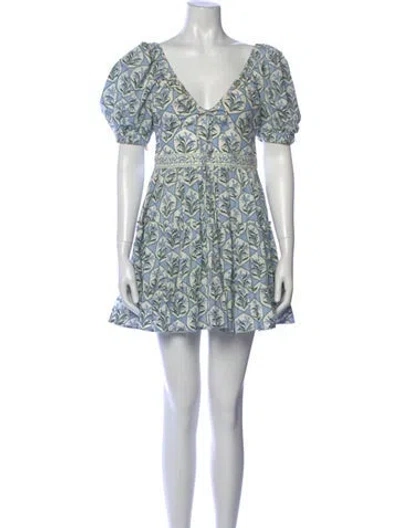 Pre-owned Agua Bendita Printed Mini Dress In Blue