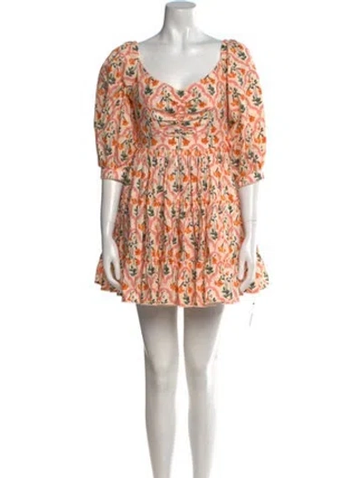 Pre-owned Agua Bendita Printed Mini Dress In Orange