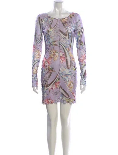 Pre-owned Agua Bendita Printed Mini Dress In Purple