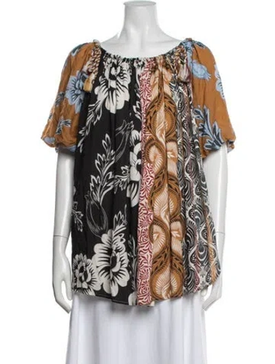 Pre-owned Agua Bendita Printed Off-the-shoulder Top In White