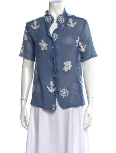Pre-owned Agua Bendita Printed Short Sleeve Top In Blue