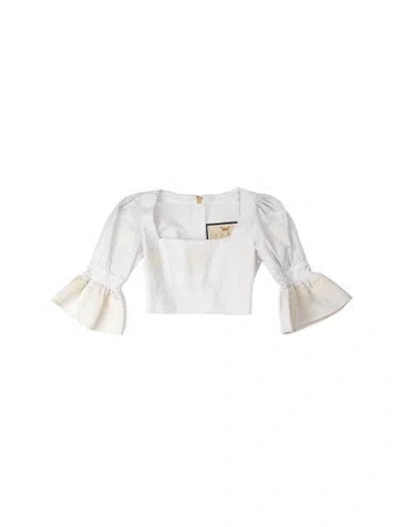 Pre-owned Agua Bendita Printed Square Neckline Crop Top In White