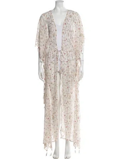 Pre-owned Agua Bendita Printed Tassel Accents Robe In Neutral