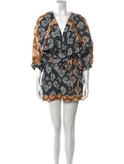 Pre-owned Agua Bendita Printed V-neck Romper W/ Tags In Blue