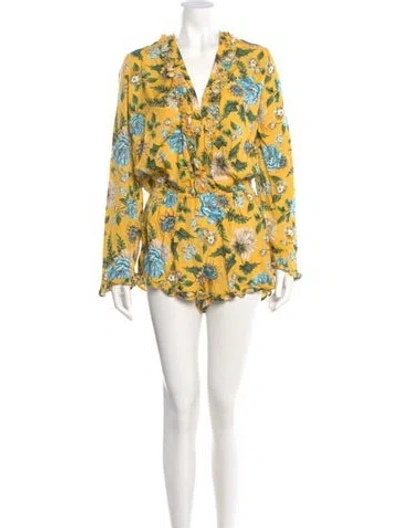 Pre-owned Agua Bendita Printed V-neck Romper In Yellow