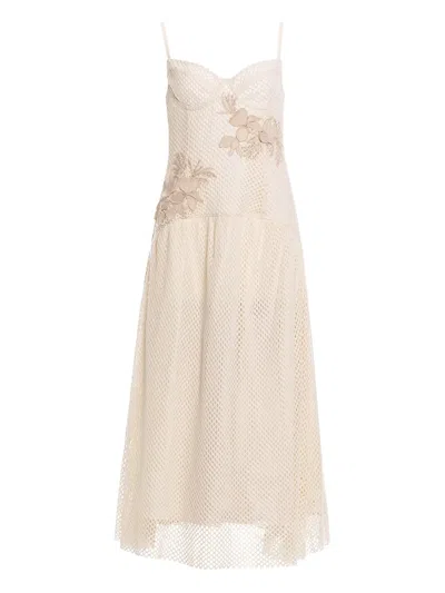 Agua Bendita Rayna Floral-embellished Midi Dress In Neutral