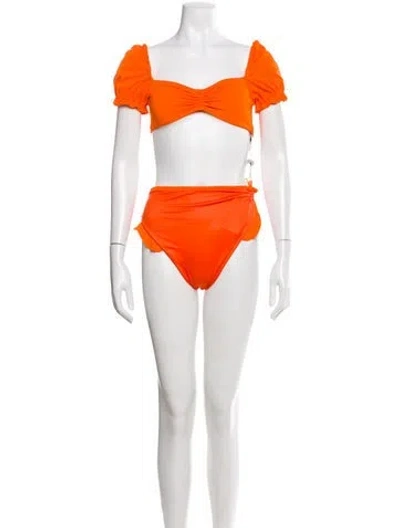Pre-owned Agua Bendita Ruffle Embellishment Bikini In Orange