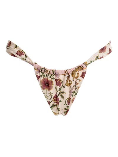 Agua Bendita Ruffled Floral-print Bikini Bottoms In Multi