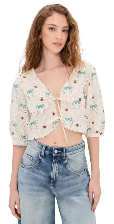 Agua Bendita Salem Cherish Eyelet Crop Top Multicolor In Neutral