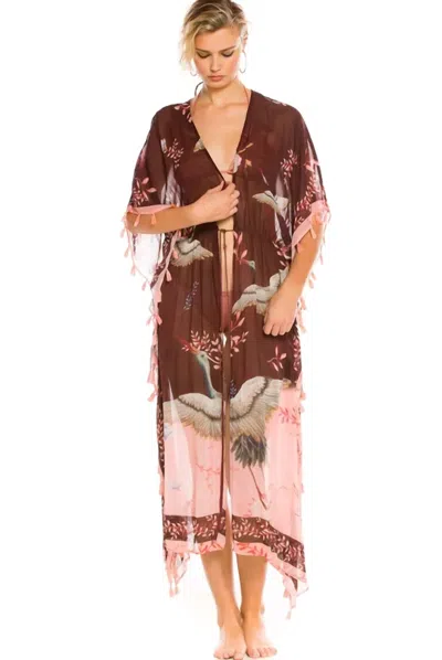 Agua Bendita Sam Fringe Tunic Cover Up Maxi Dress In Aura In Multi