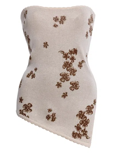 Agua Bendita Shantal Floral-print Asymmetrical Top In Gray