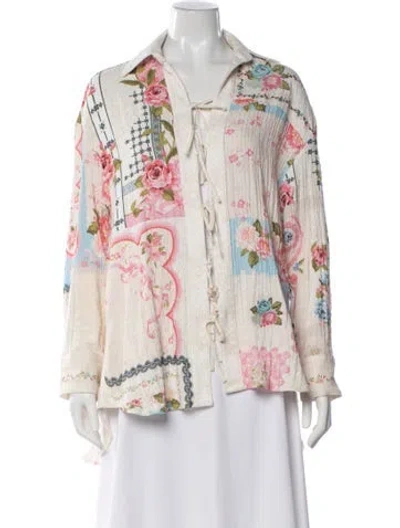 Pre-owned Agua Bendita Silk Floral Print Button-up Top In Multi