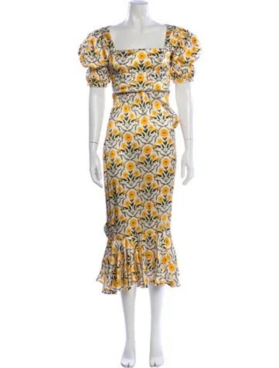 Pre-owned Agua Bendita Silk Long Dress In Yellow