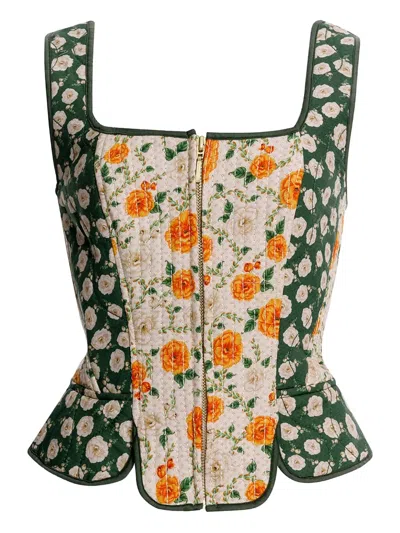 Agua Bendita Sinclair Floral-print Zip-front Top In Multi