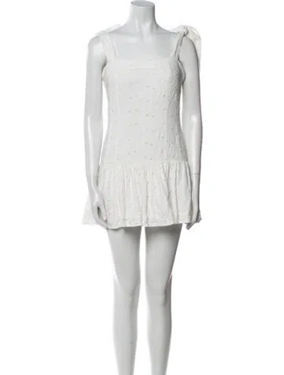 Pre-owned Agua Bendita Square Neckline Mini Dress In White