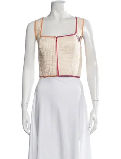 Pre-owned Agua Bendita Square Neckline Sleeveless Crop Top W/ Tags In Neutrals