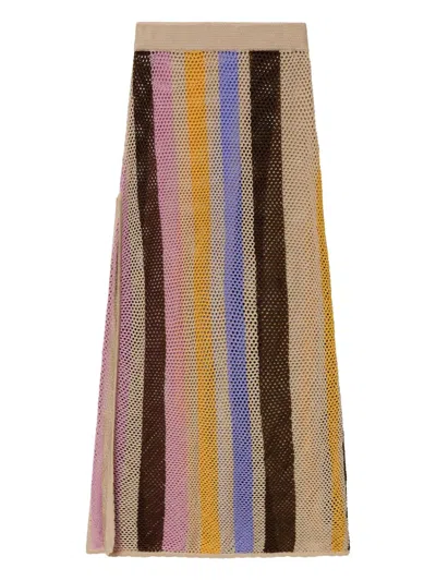 Agua Bendita Striped High-waisted Skirt In Brown