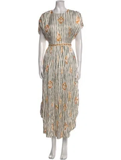 Pre-owned Agua Bendita Striped Long Dress In Neutral